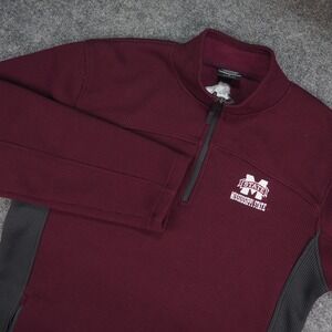 Mississippi State Pullover Mens Large 1/4 Zip Maroon Waffle Knit Bulldogs
